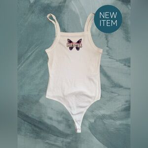 Upcycled NEW bodysuit with butterfly “you matter” graphic. Very cozy material.